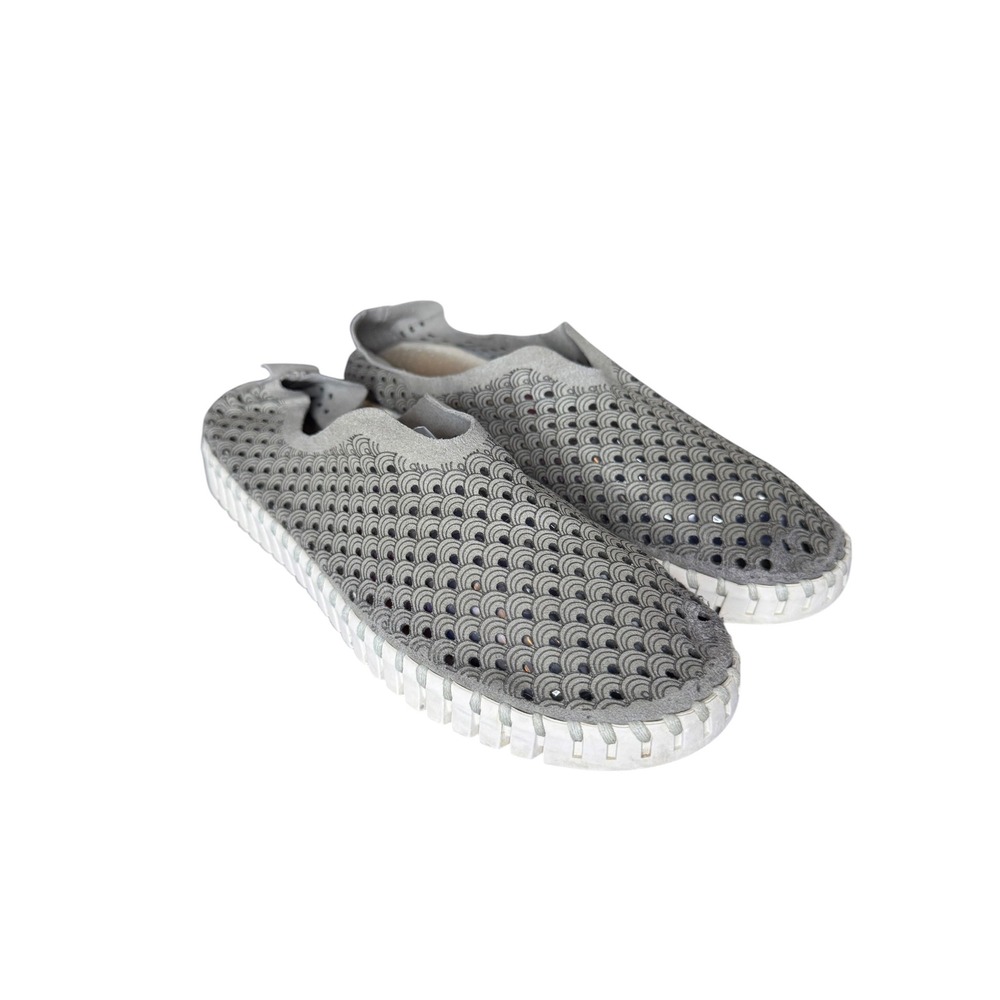 Ilse Jacobsen Tulip Grey Scalloped Laser Cut Slip On Flats Shoes Size 39